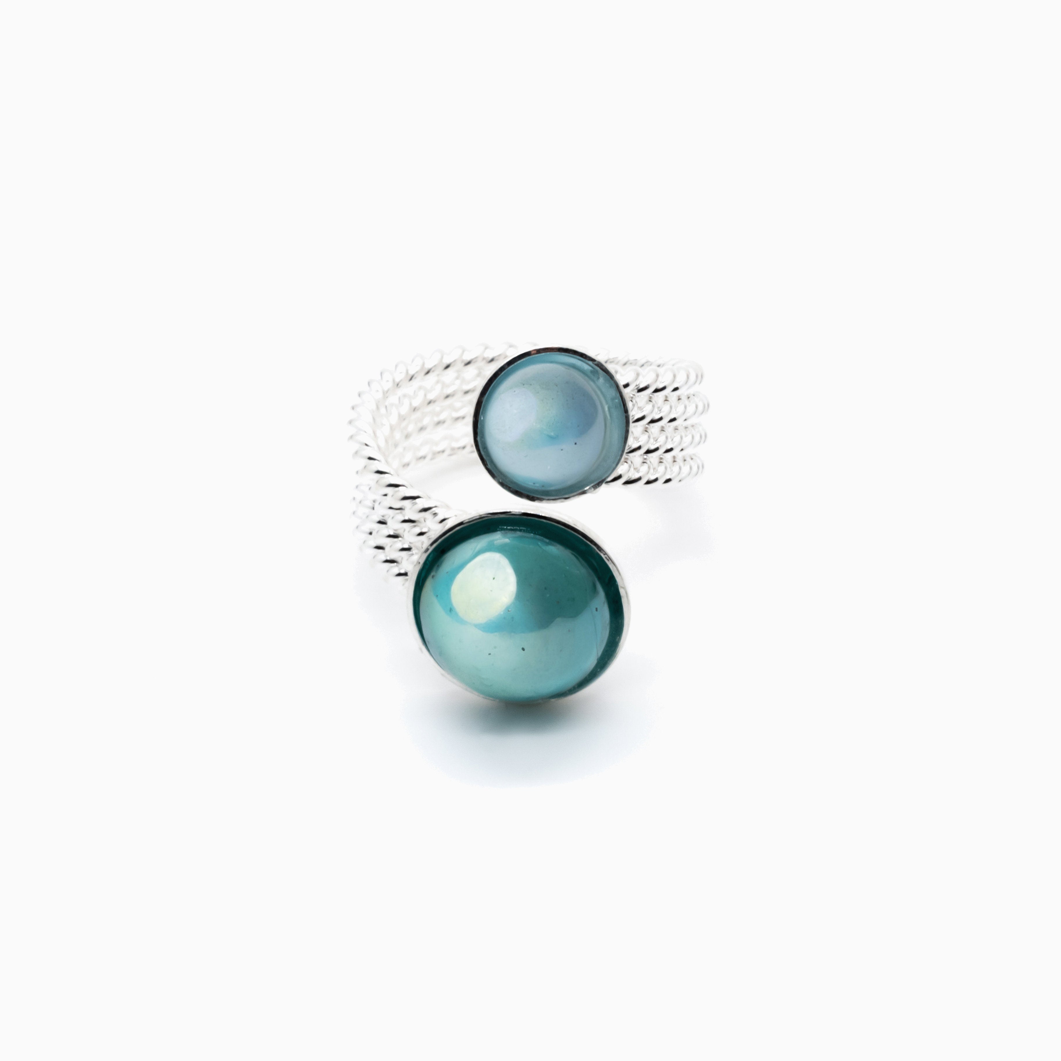 Drop Ring, Murano glass with Rhodium Finish over Brass, Made in Italy – Drop Collection