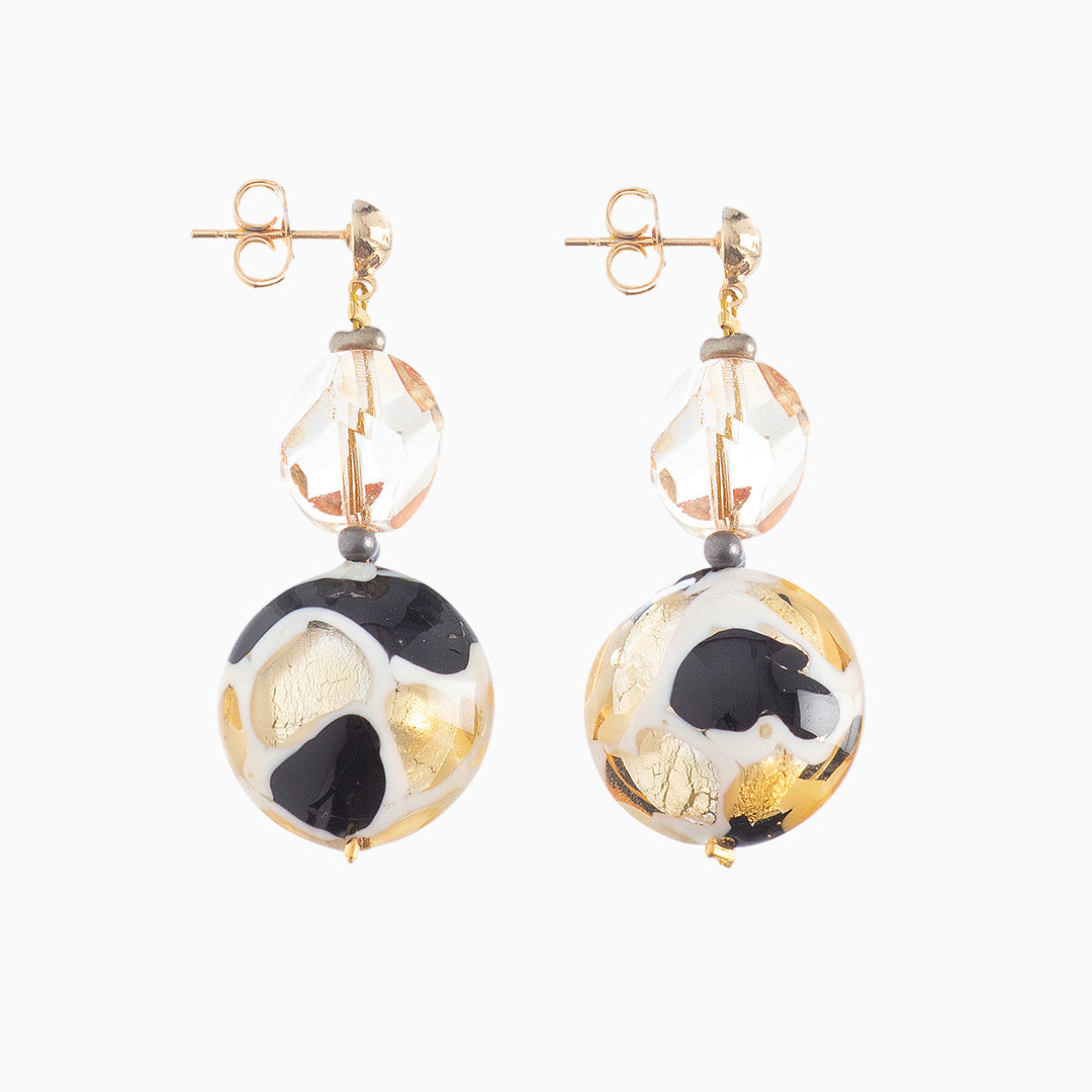 Murano glass earrings with crystal accent, 18KT Gold Finish over Bronze – Aura Collection, Made in Italy