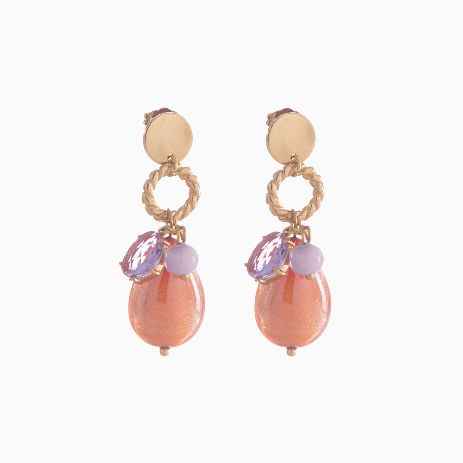 Jasmine Earrings, Murano glass with 18KT Gold Finish over Brass and Stainless Steel, Made in Italy – Jasmine Collection