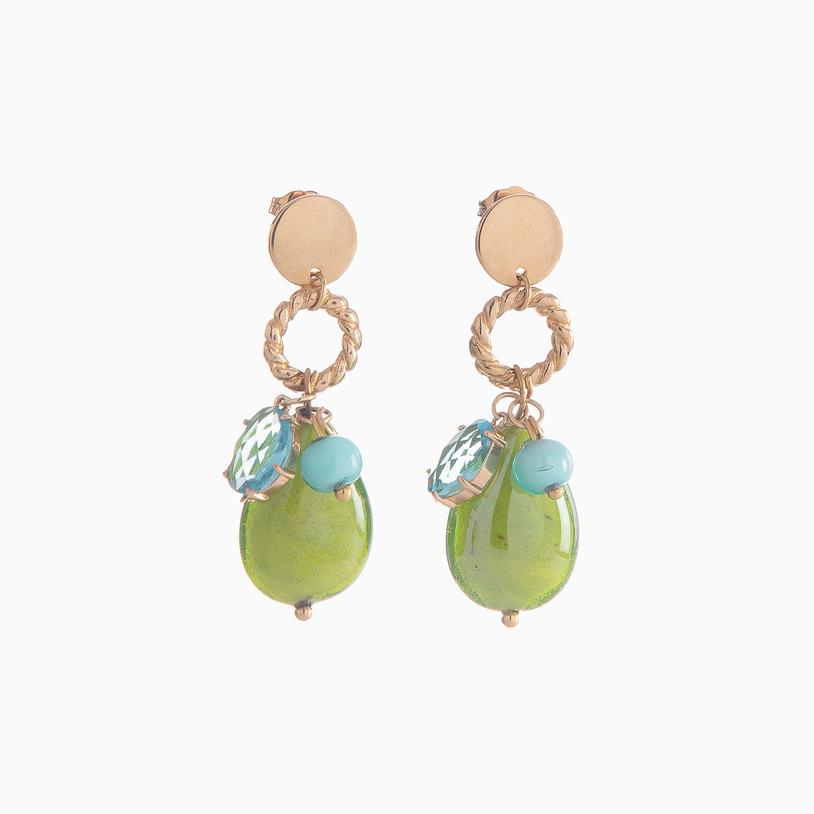 Jasmine Earrings, Murano glass with 18KT Gold Finish over Brass and Stainless Steel, Made in Italy – Jasmine Collection