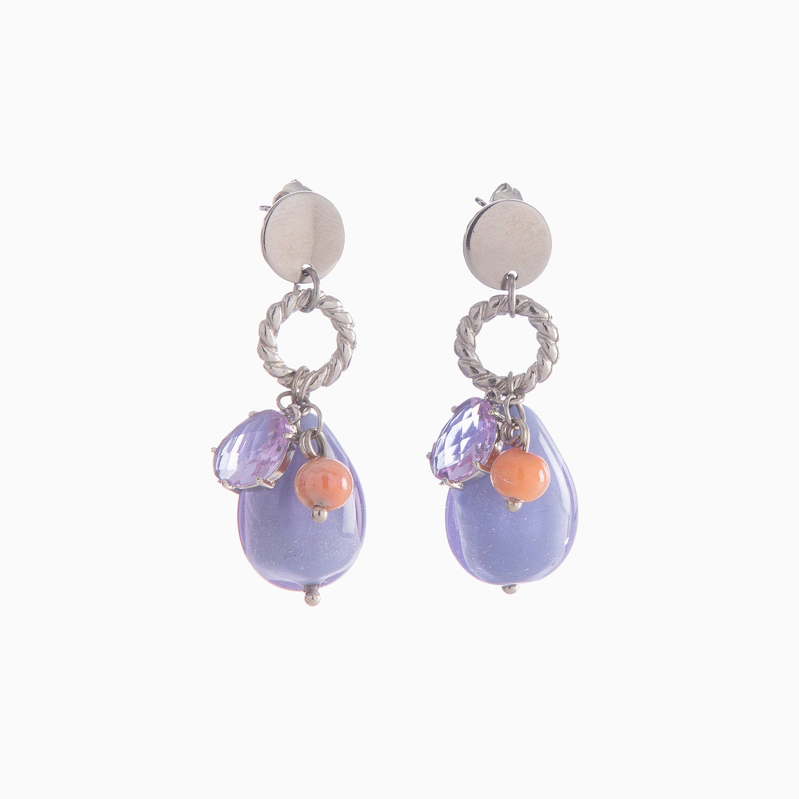 Jasmine Earrings, Murano glass with Rhodium Finish over Brass and Stainless Steel, Made in Italy – Jasmine Collection