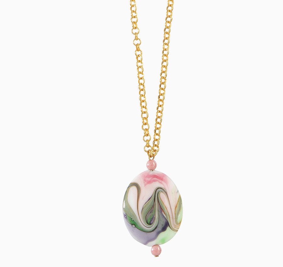 Malika Pendant Necklace, Murano glass with 18KT Gold Finish over Brass, Made in Italy – Malika Collection