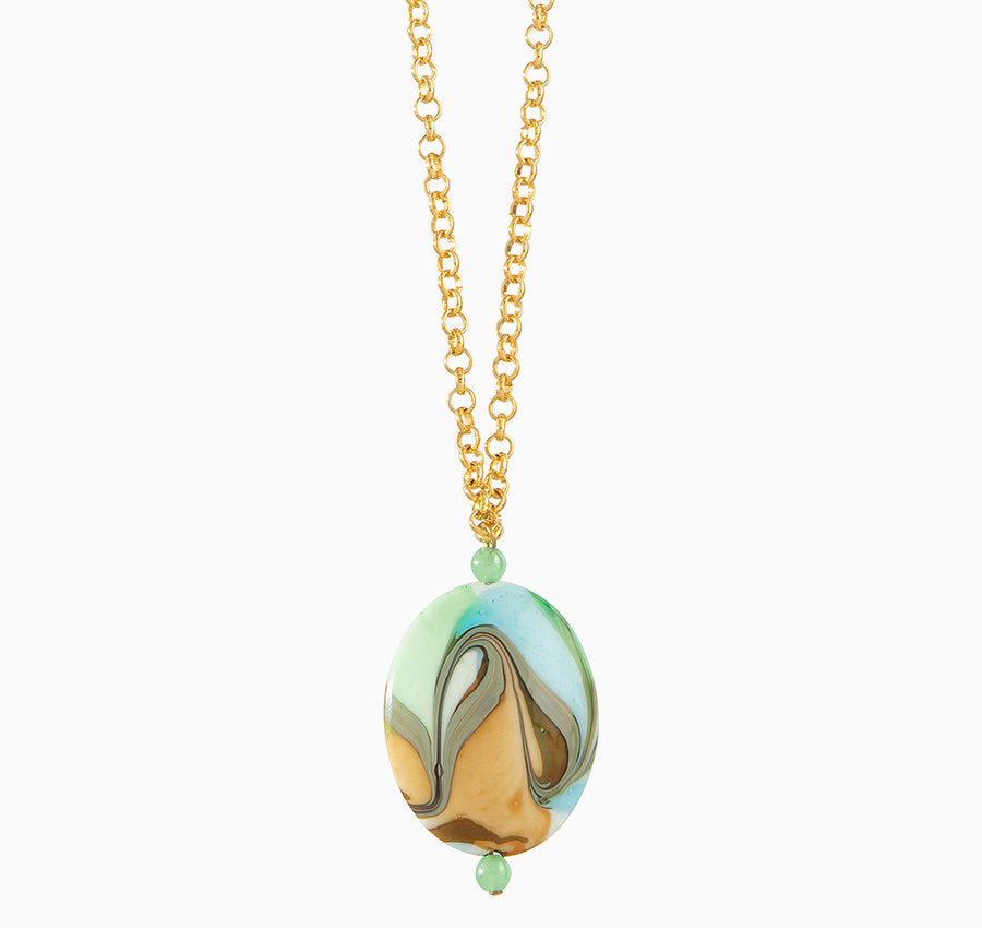 Malika Pendant Necklace, Murano glass with 18KT Gold Finish over Brass, Made in Italy – Malika Collection