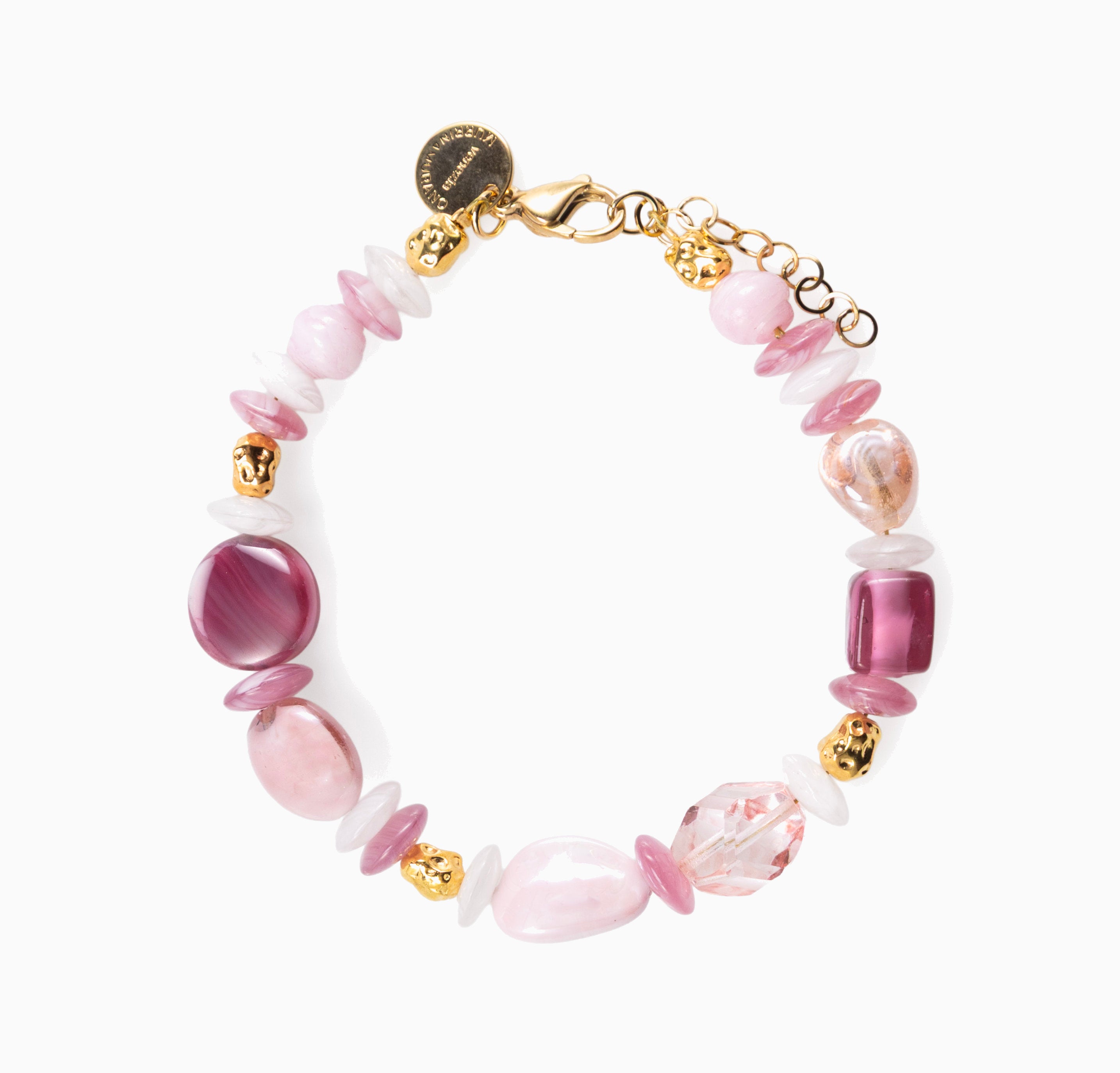 Evoque Collection - Murano Glass Bracelet with pink and gold beads on a white background