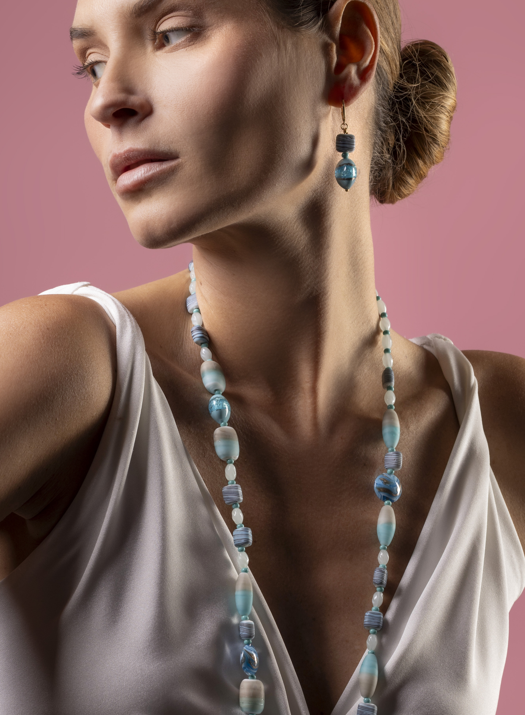 Murano glass jewelry handcrafted in Venice Italy – Blush Collection necklace and earrings in soft pink tones