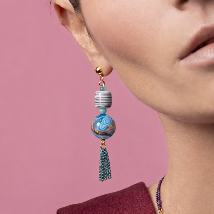 Blush Collection - Murano Glass Drop Earrings with Chain Detail hover image