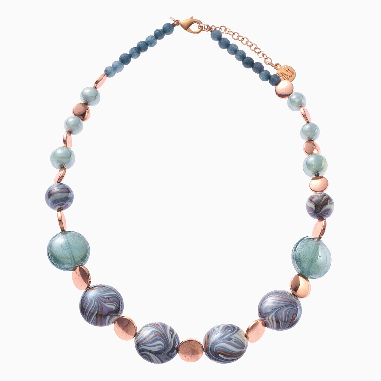 Atena Necklace Collier, Murano glass with Gold Finish over Steel, Made in Italy – Atena Collection
