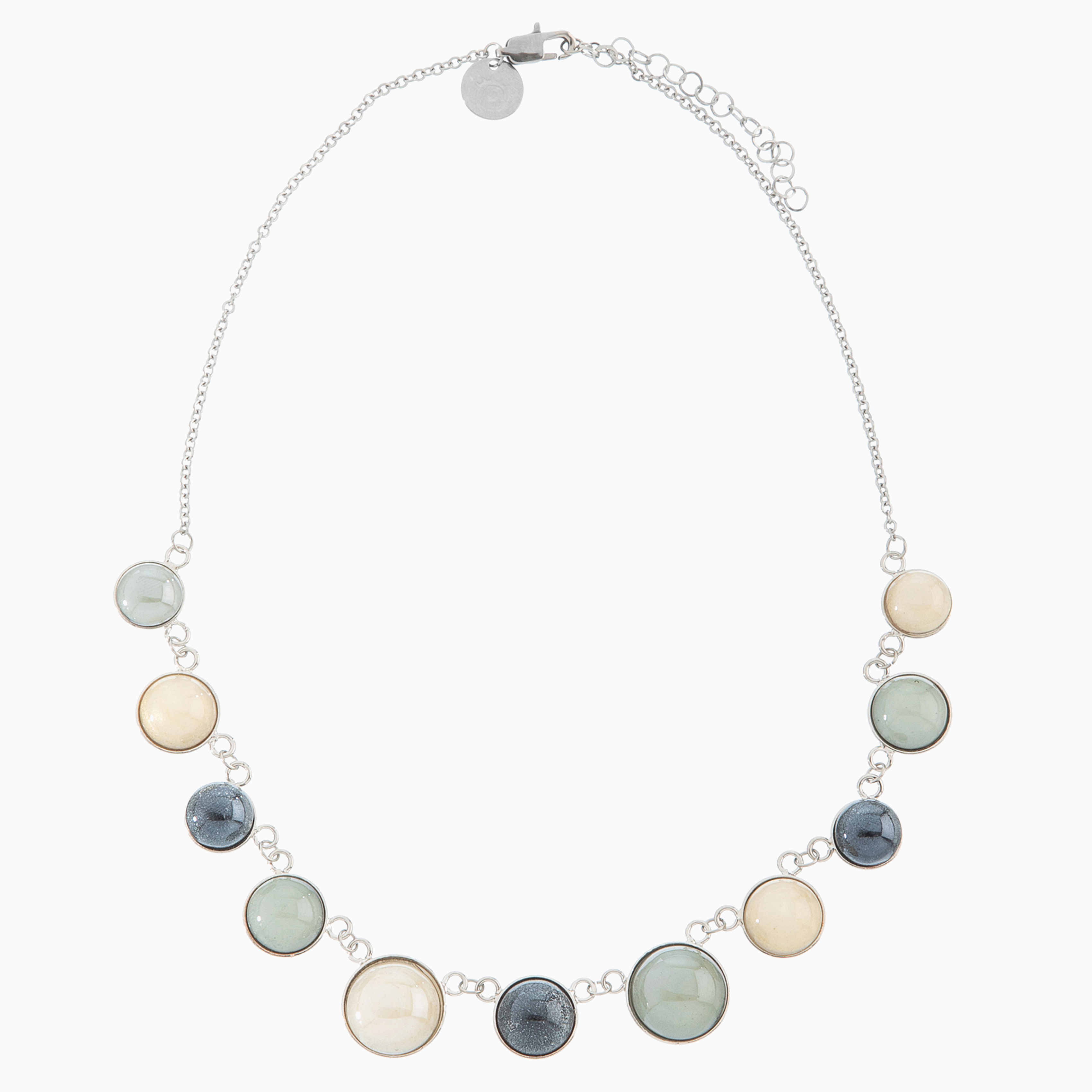 Audrey Necklace Collier, Murano glass with Rhodium Finish over Brass. Stainless Steel Clasp.  Made in Italy – Audrey Collection
