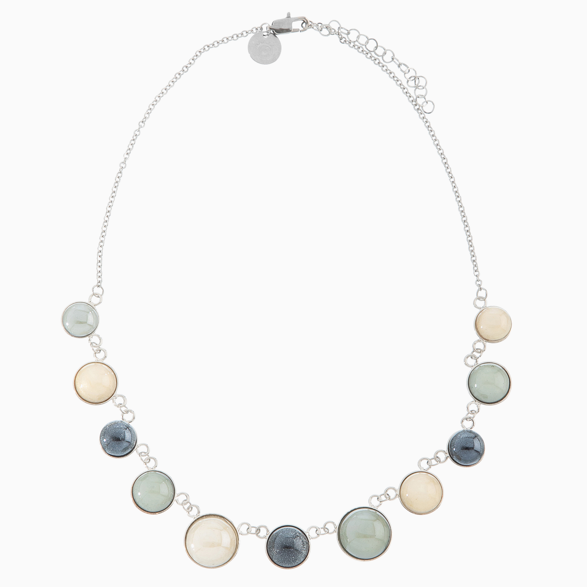 Audrey Necklace Collier, Murano glass with Rhodium Finish over Brass. Stainless Steel Clasp.  Made in Italy – Audrey Collection
