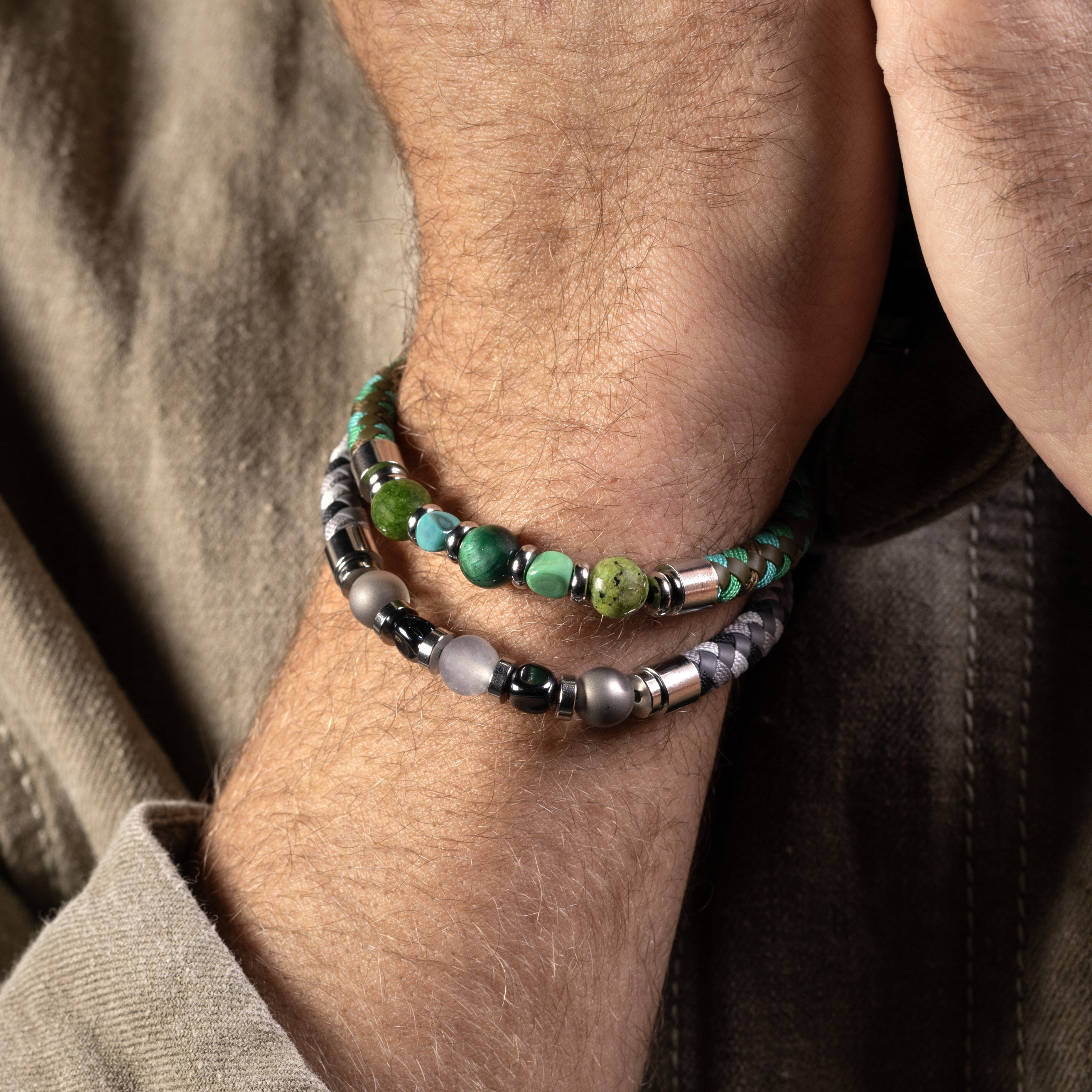 Shiraz Collection - Men’s Murano Glass, Tiger Eye & Agate Bracelet