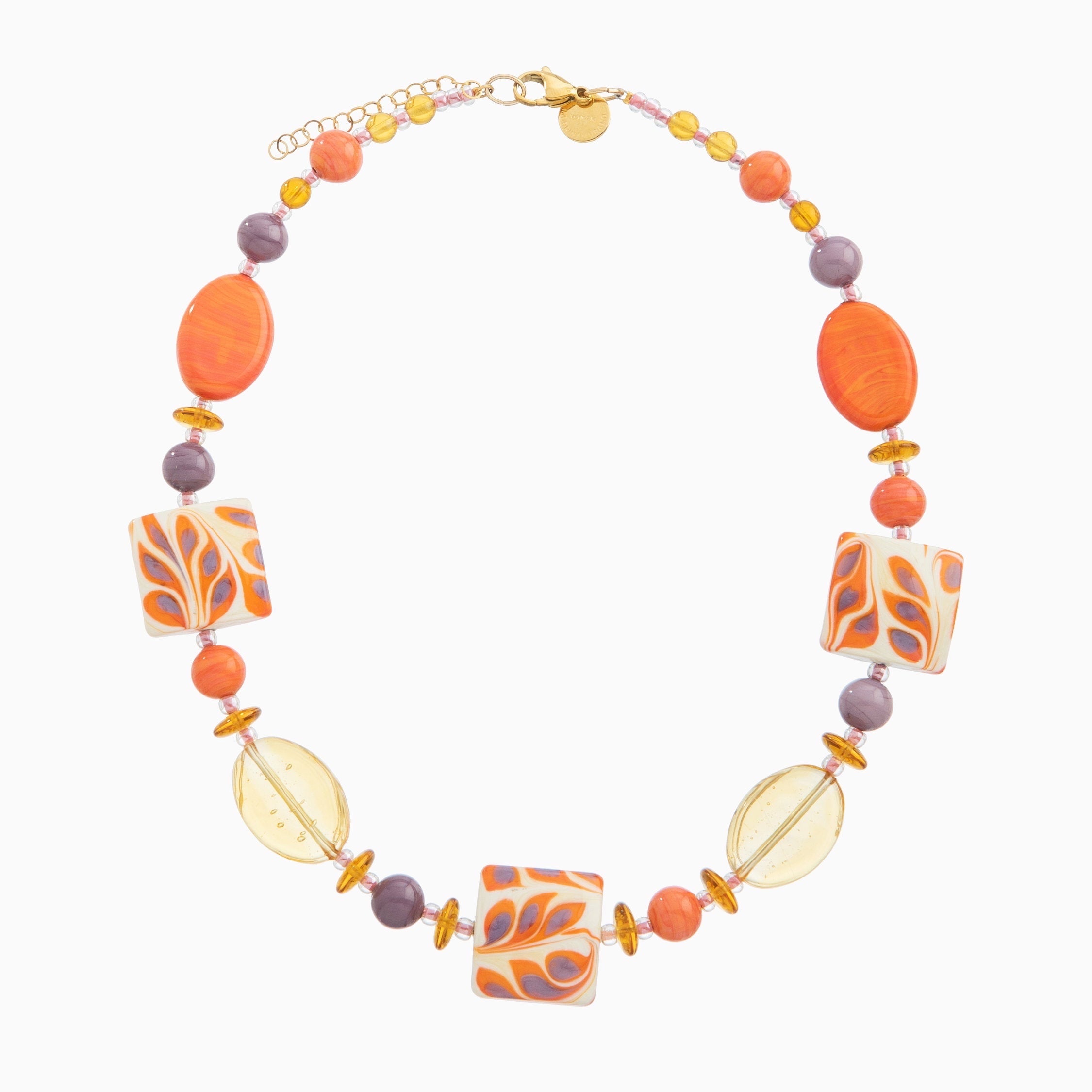 Coral Bay Necklace Collier, Murano glass with 18KT Gold Finish over Brass , Made in Italy – Coral Bay Collection