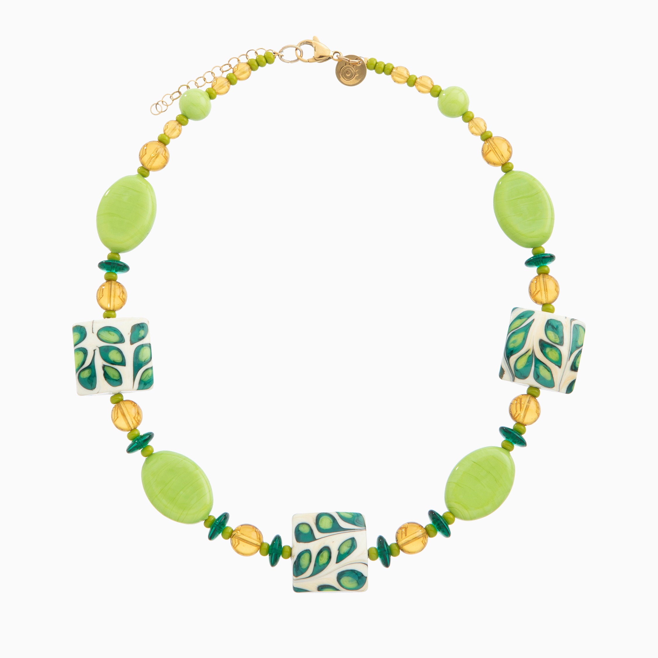 Coral Bay Necklace Collier, Murano glass with 18KT Gold Finish over Brass and Stainless Steel, Made in Italy – Coral Bay Collection
