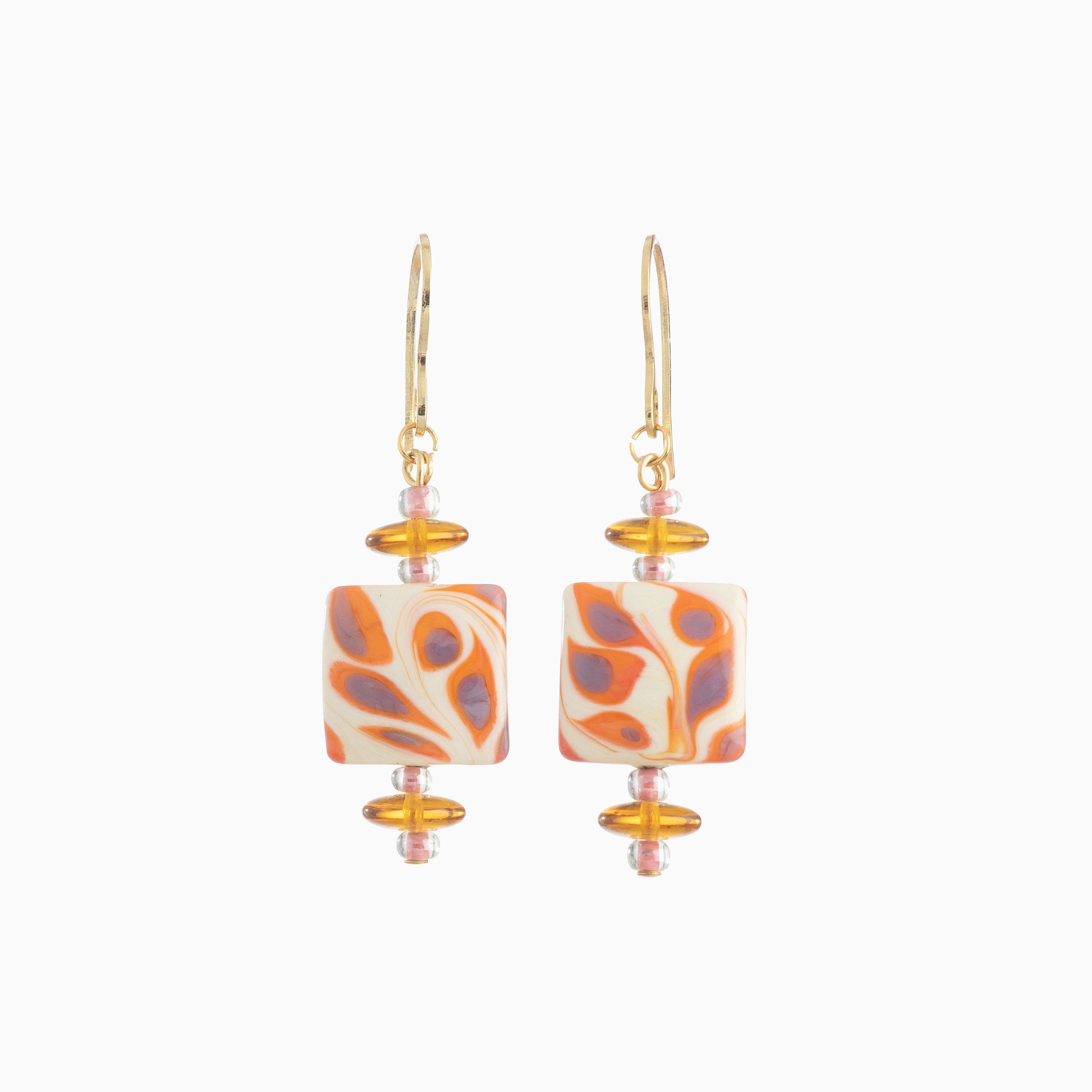 Coral Bay Earrings, Murano glass with 18KT Gold Finish over Brass and Stainless Steel hooks, Made in Italy – Coral Bay Collection
