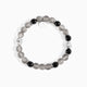 Batista men’s bracelet with tiger eye, malachite and glass beads, rhodium finish over stainless steel and brass, adjustable stretch fit, contemporary Italian design.