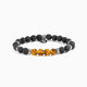 Etna Collection men’s bracelet with lava stone and agate beads, stainless steel and brass accents, adjustable fit, contemporary Italian design.