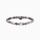 Husk Collection men's bracelet with tiger eye, jasper, labradorite and stainless steel, rhodium finish, adjustable length — close-up.