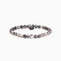 Husk Collection men's bracelet with tiger eye, jasper, labradorite and stainless steel, rhodium finish, adjustable length — close-up.