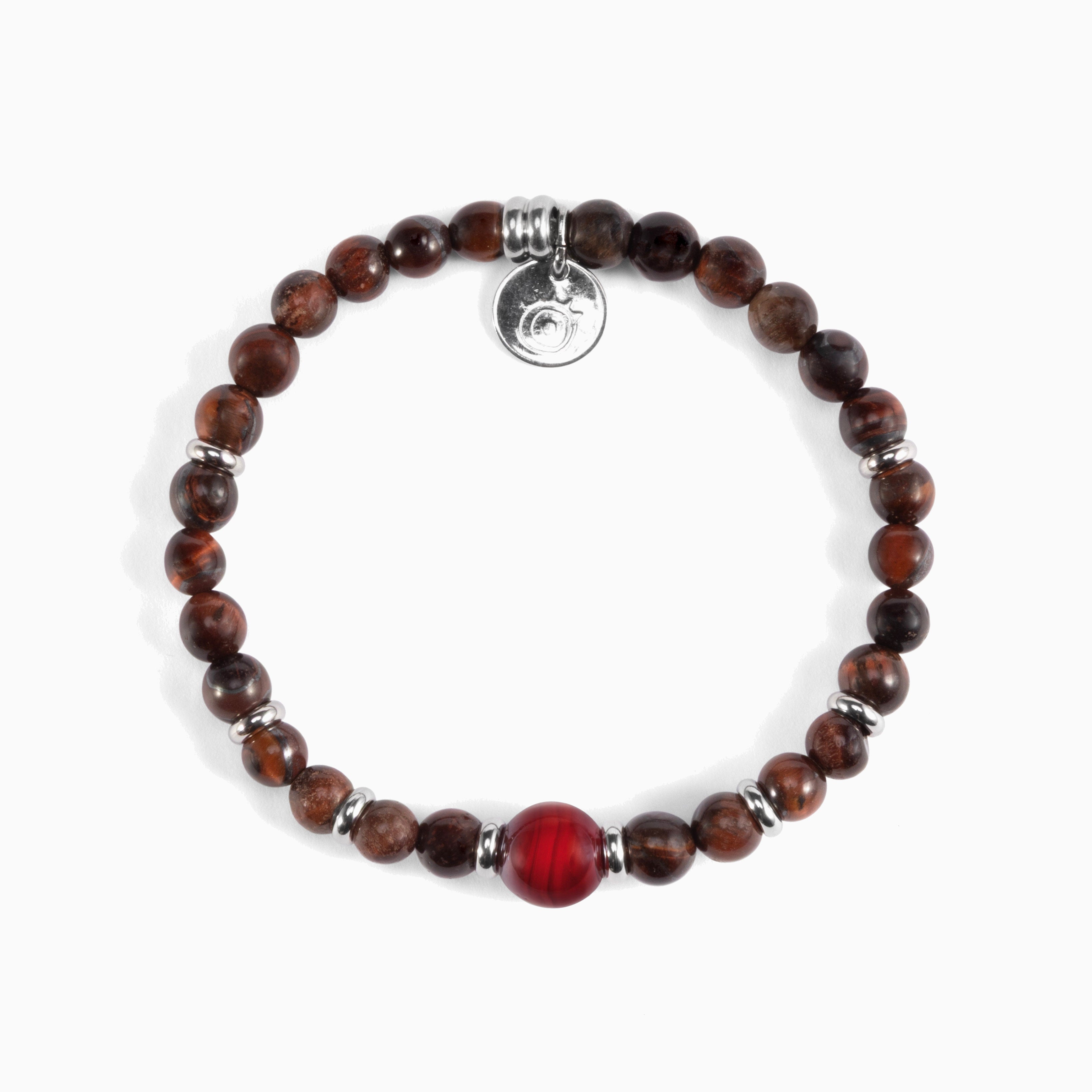 Koko Collection - Bracelet with brown beads and a red accent bead on a white background