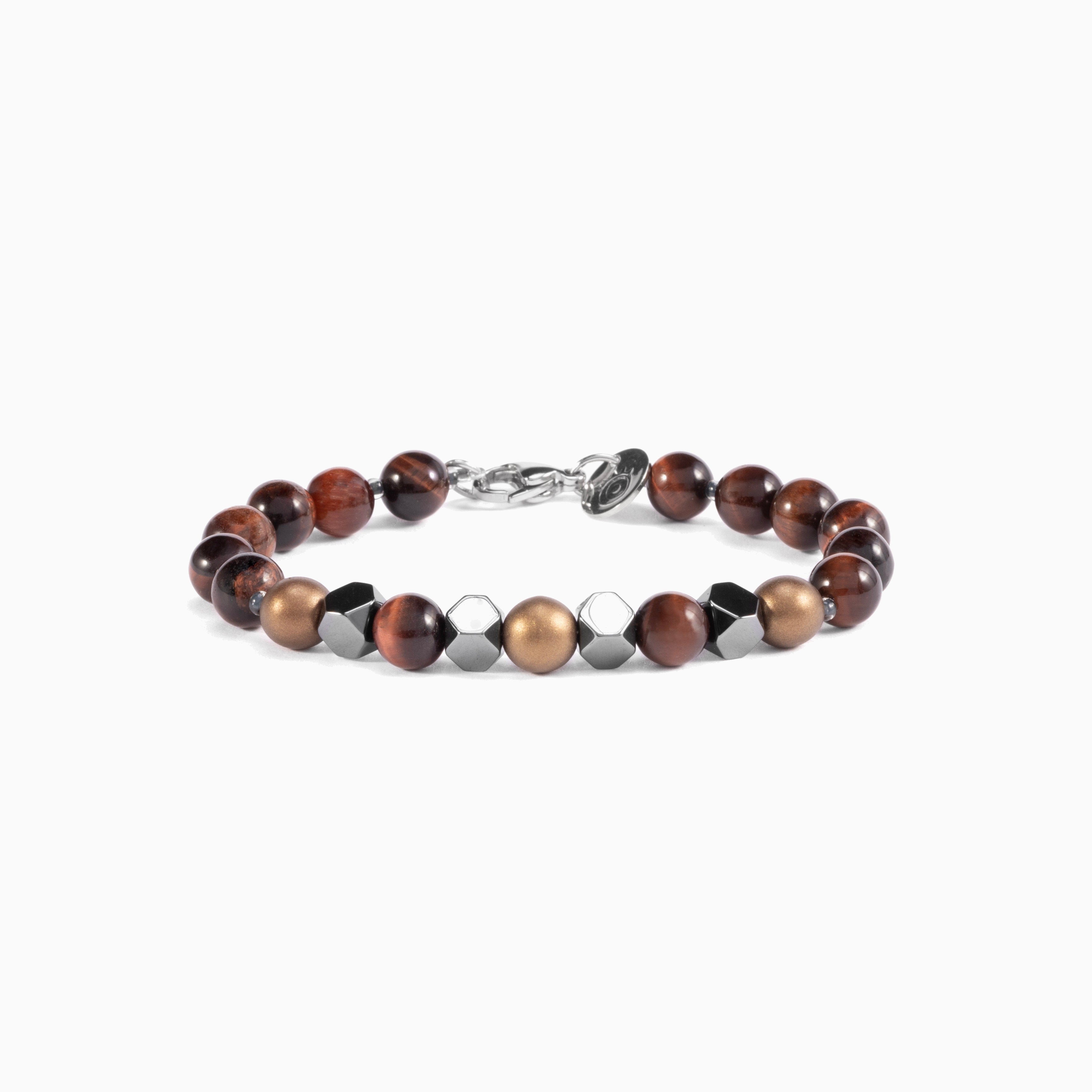 Ciro Collection men's bracelet with Tiger Eye, Hematite and stainless steel, 20 cm length, contemporary Italian design.