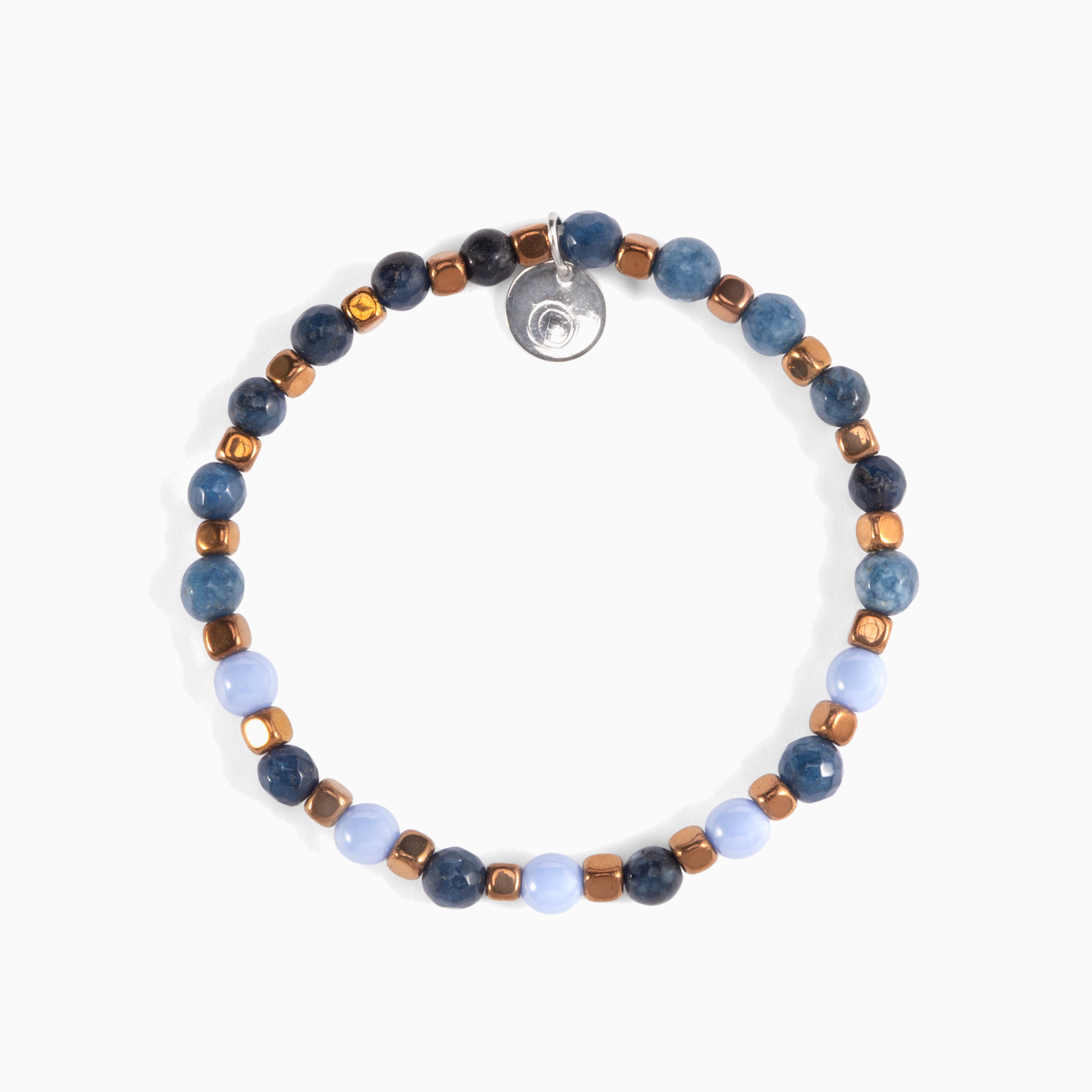 Riesi Collection - Murano Glass Beaded bracelet with blue and brown beads on a white background
