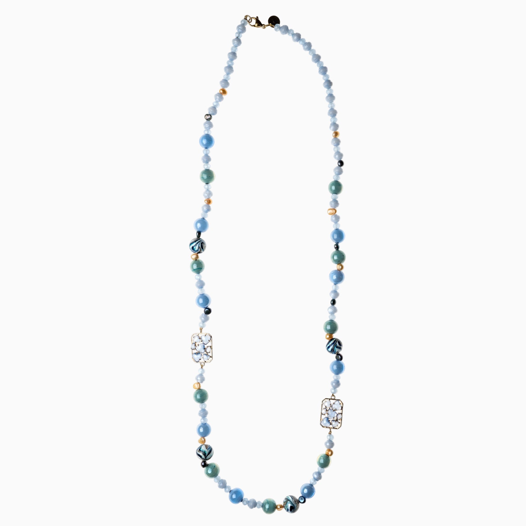 Zefiro Opera Necklace, Murano glass with 18KT Gold Finish over Brass and Stainless Steel clasp, Made in Italy – Zefiro Collection