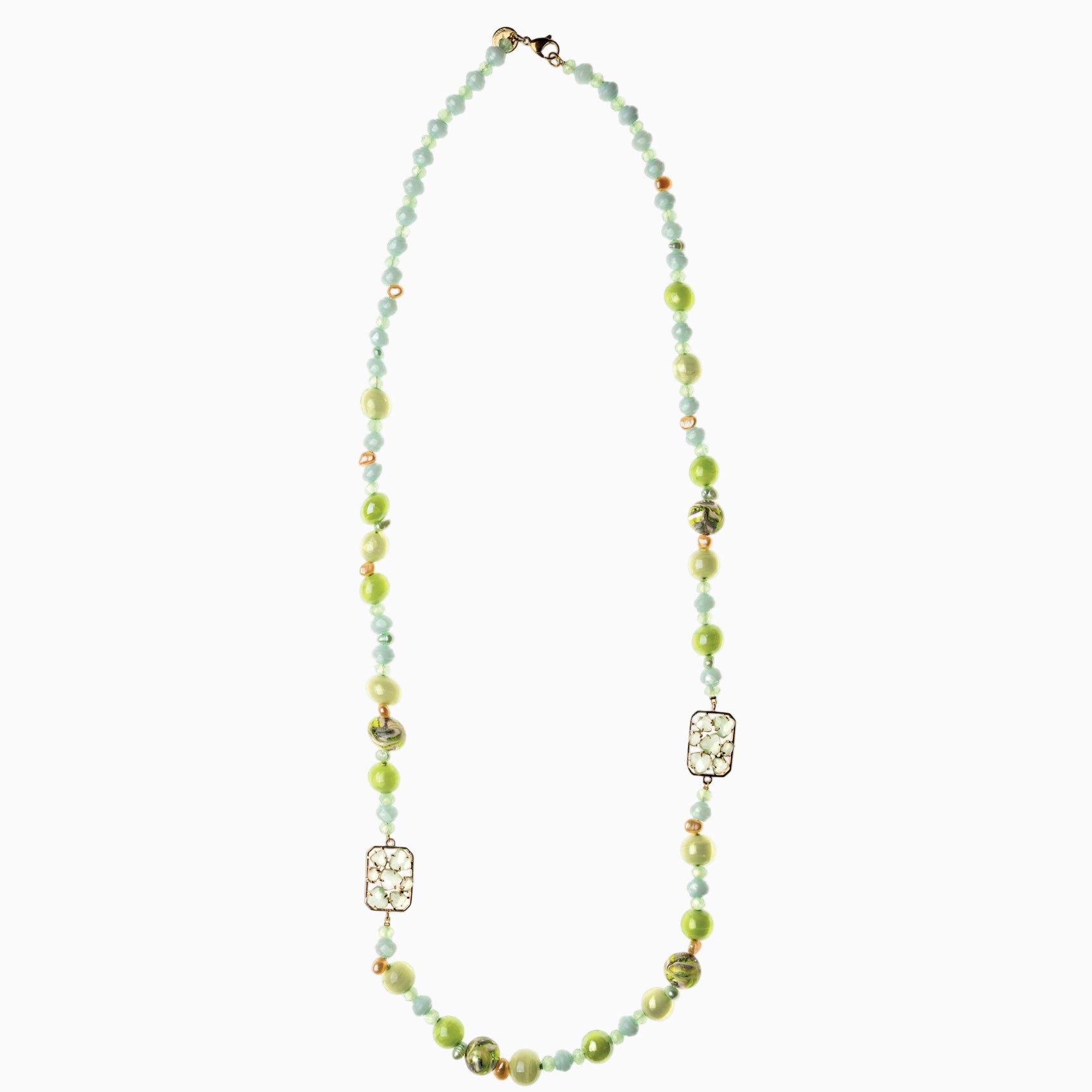 Zefiro Opera Necklace, Murano glass with 18KT Gold Finish over Brass and Stainless Steel clasp, Made in Italy – Zefiro Collection