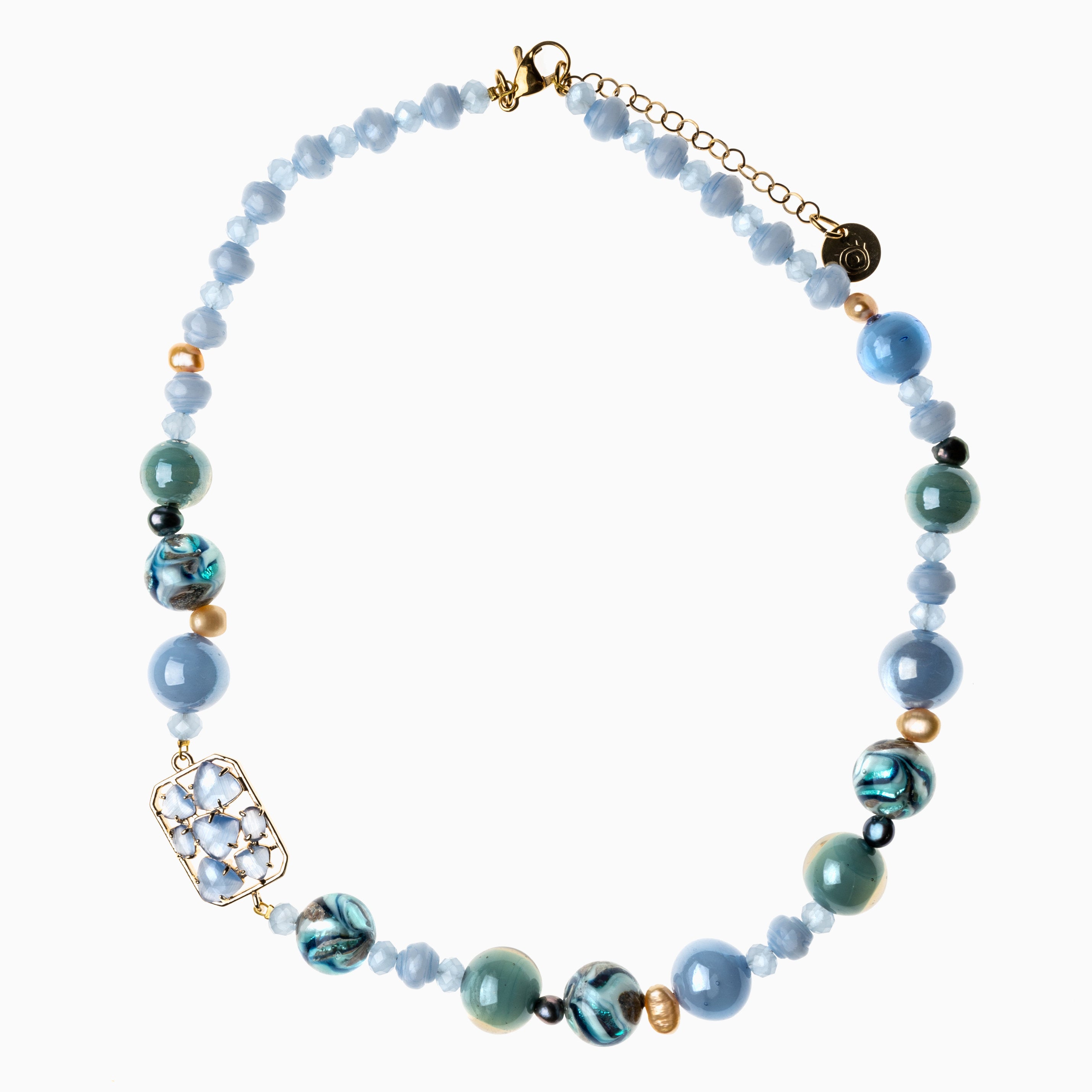 Zefiro Necklace Collier, Murano glass with 18KT Gold Finish over Brass and Stainless Steel, Made in Italy – Zefiro Collection
