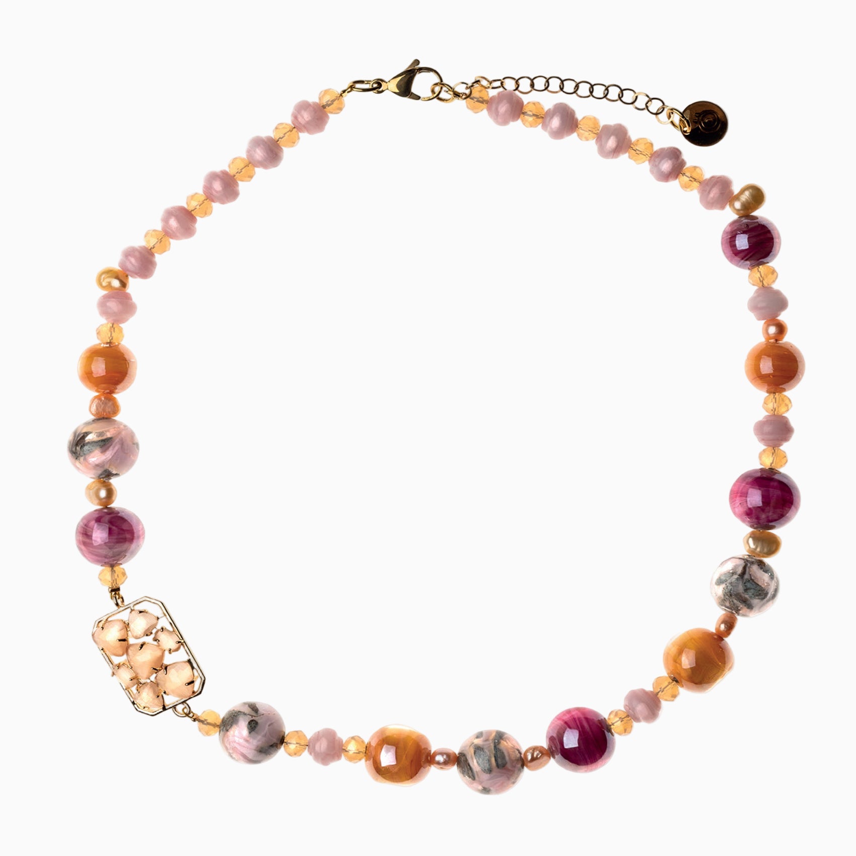 Zefiro Necklace Collier, Murano glass with 18KT Gold Finish over Brass and Stainless Steel clasp, Made in Italy – Zefiro Collection