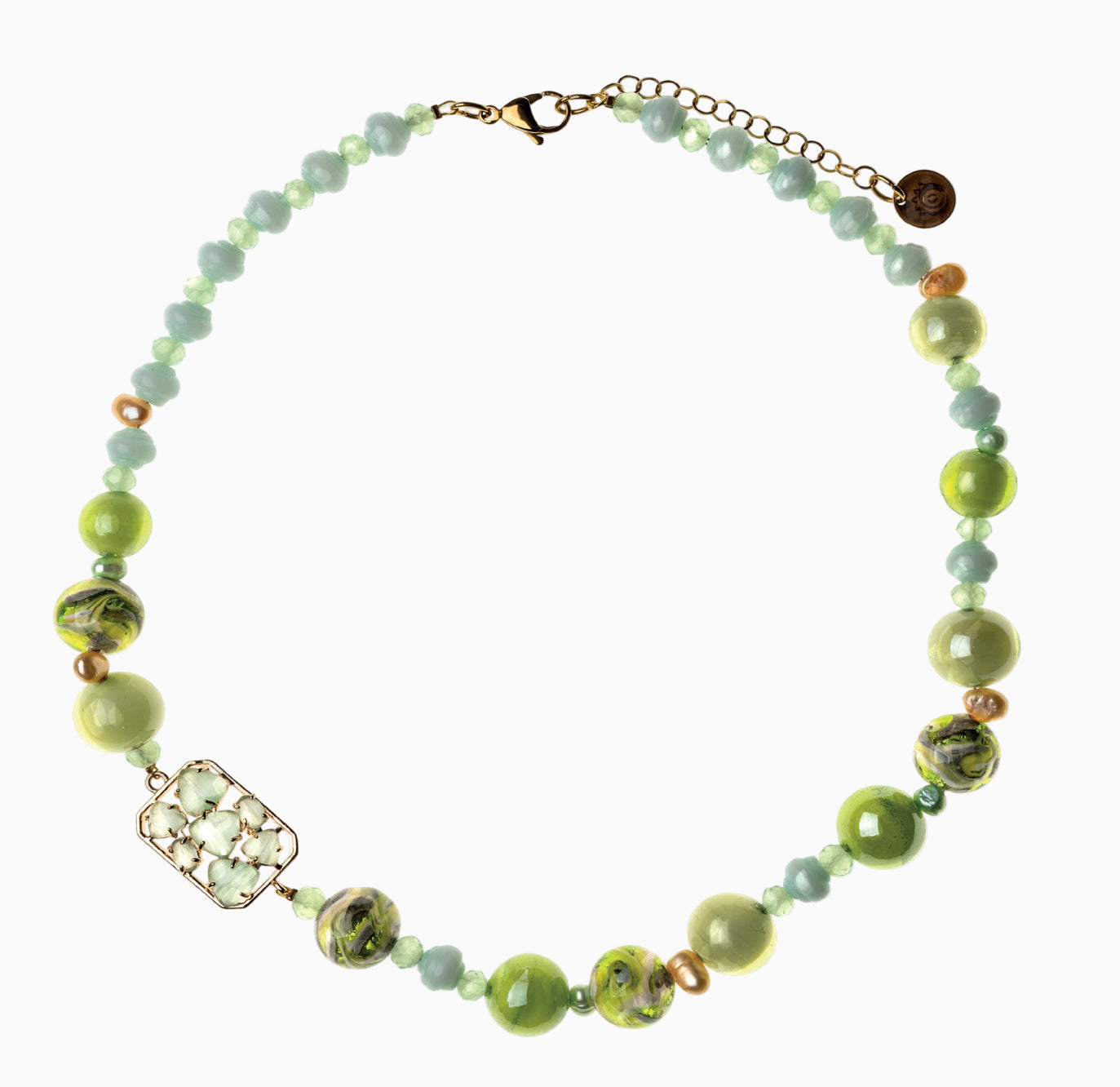 Zefiro Necklace Collier, Murano glass with 18KT Gold Finish over Brass and Stainless Steel, Made in Italy – Zefiro Collection