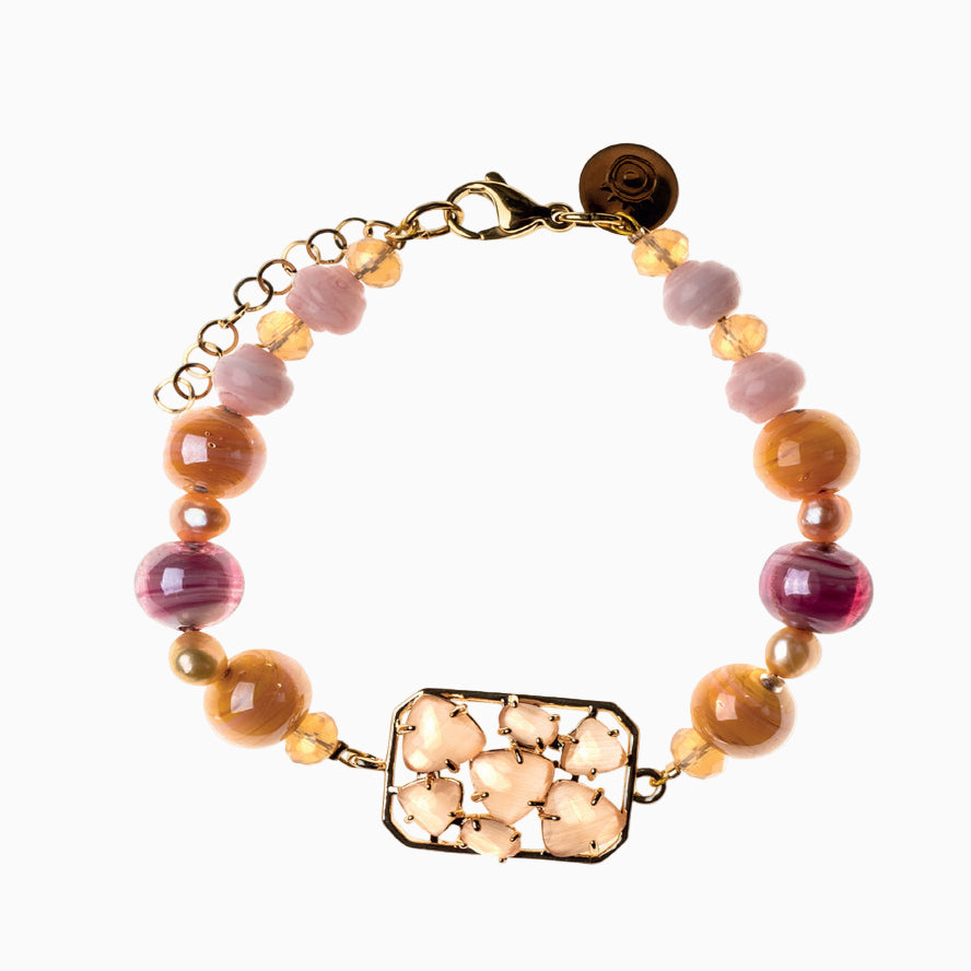 Zefiro Bracelet, Murano glass with 18KT Gold Finish over Brass and Stainless Steel clasp, Made in Italy – Zefiro Collection