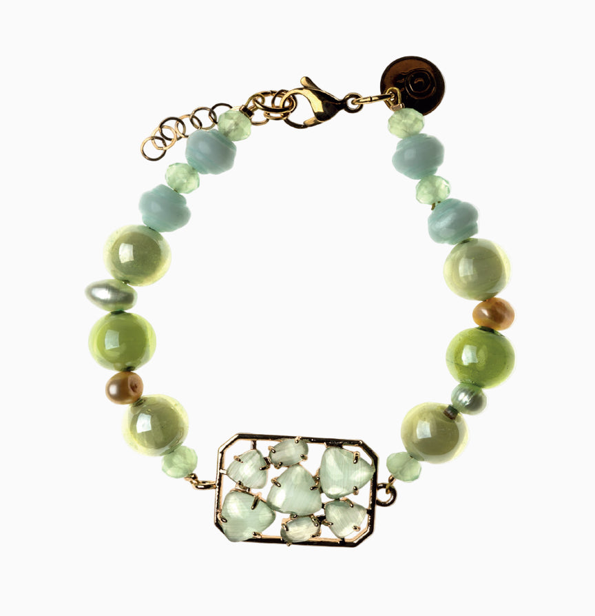 Zefiro Bracelet, Murano glass with 18KT Gold Finish over Brass and Stainless Steel clasp, Made in Italy – Zefiro Collection