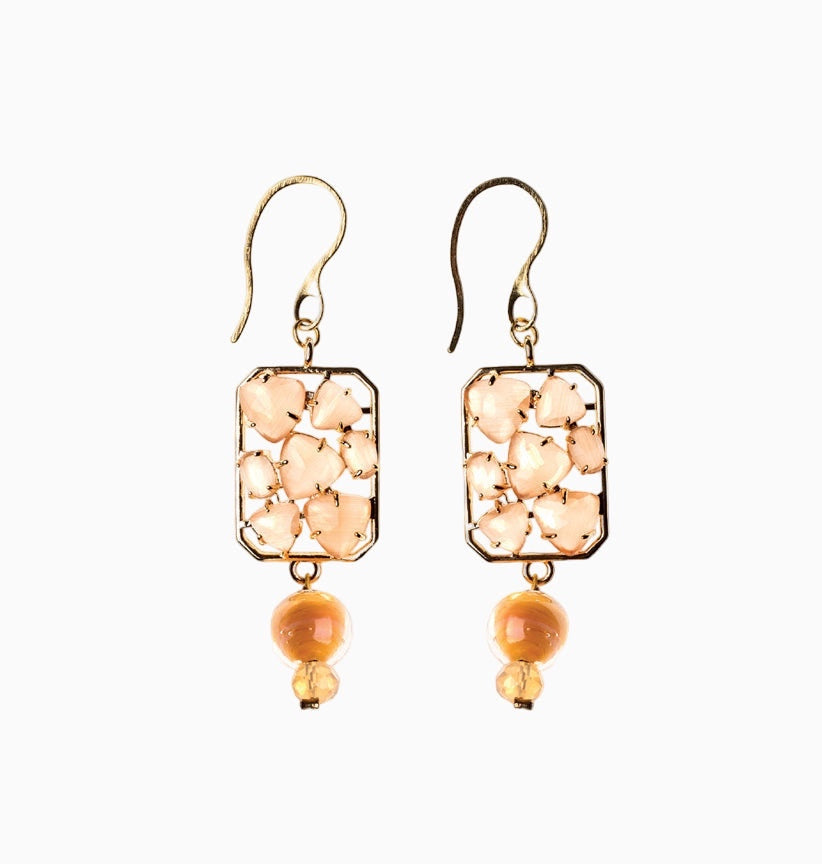 Zefiro Earrings, Murano glass with 18KT Gold Finish over Brass and Stainless Steel hook, Made in Italy – Zefiro Collection