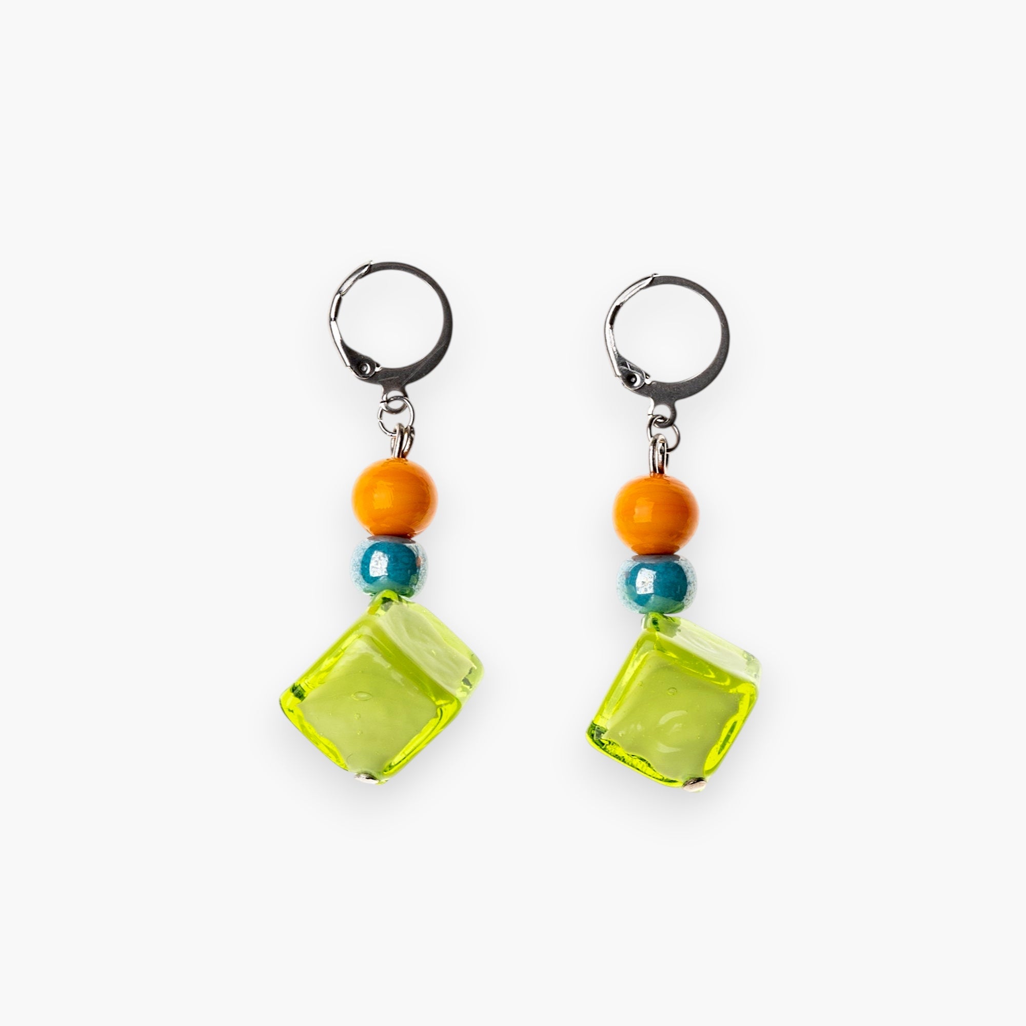 Carioca Earrings, Murano glass with Rhodium Finish over Brass and Stainless Steel leverback , Made in Italy – Carioca Collection