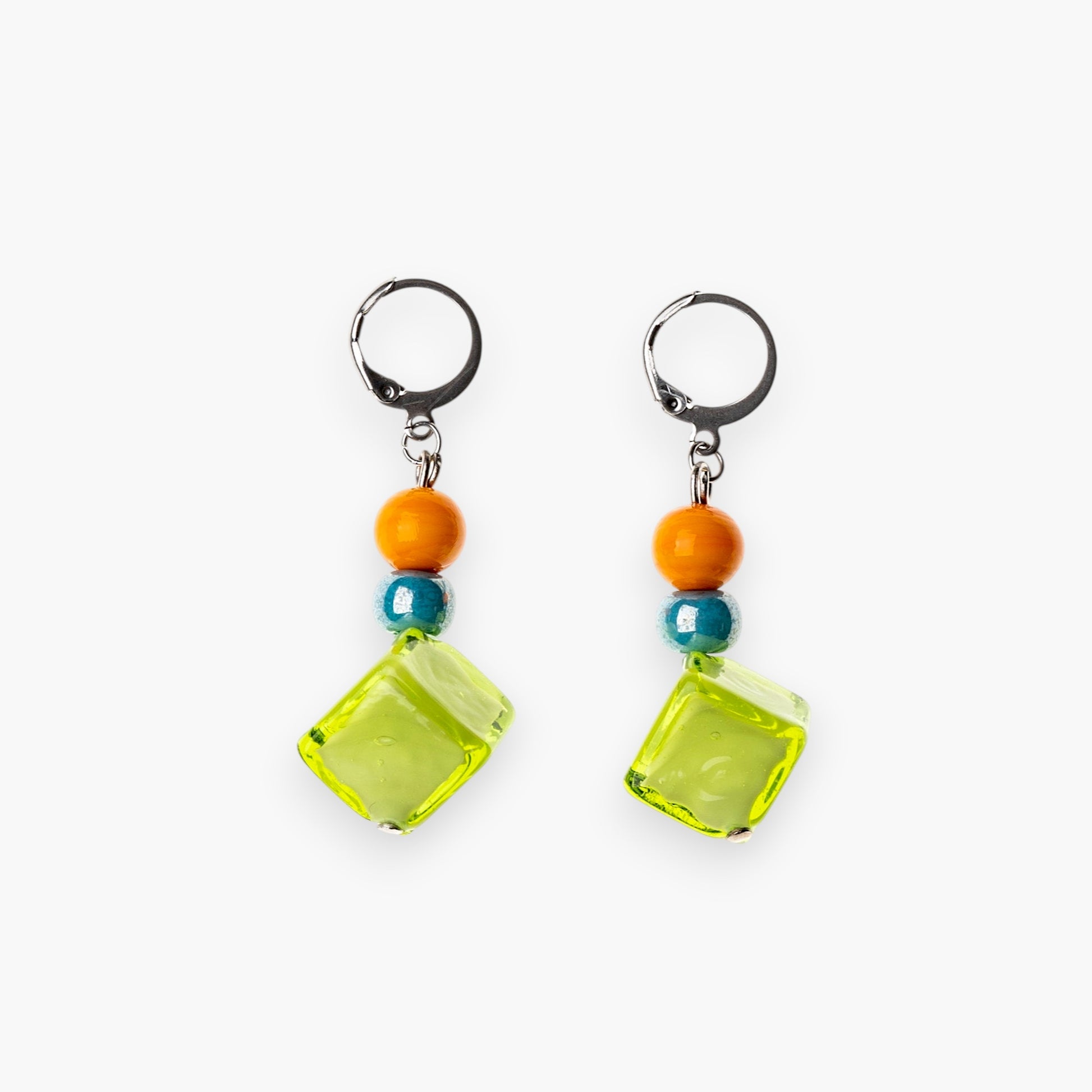 Carioca Earrings, Murano glass with Rhodium Finish over Brass and Stainless Steel leverback , Made in Italy – Carioca Collection