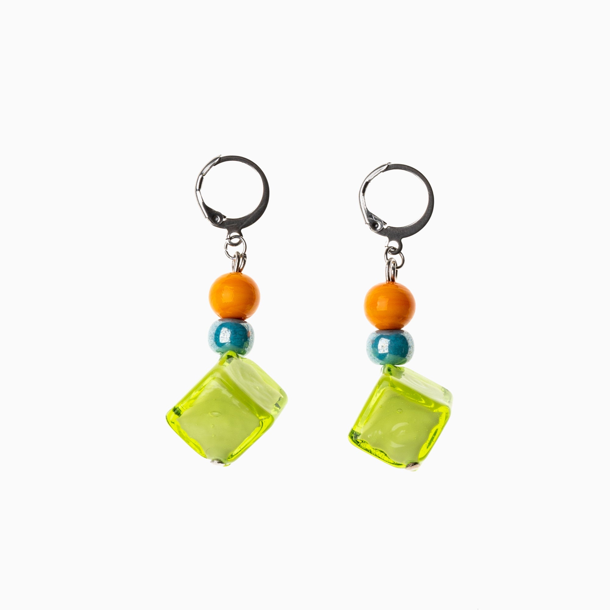 Carioca Earrings, Murano glass with Rhodium Finish over Brass and Stainless Steel, Made in Italy – Carioca Collection