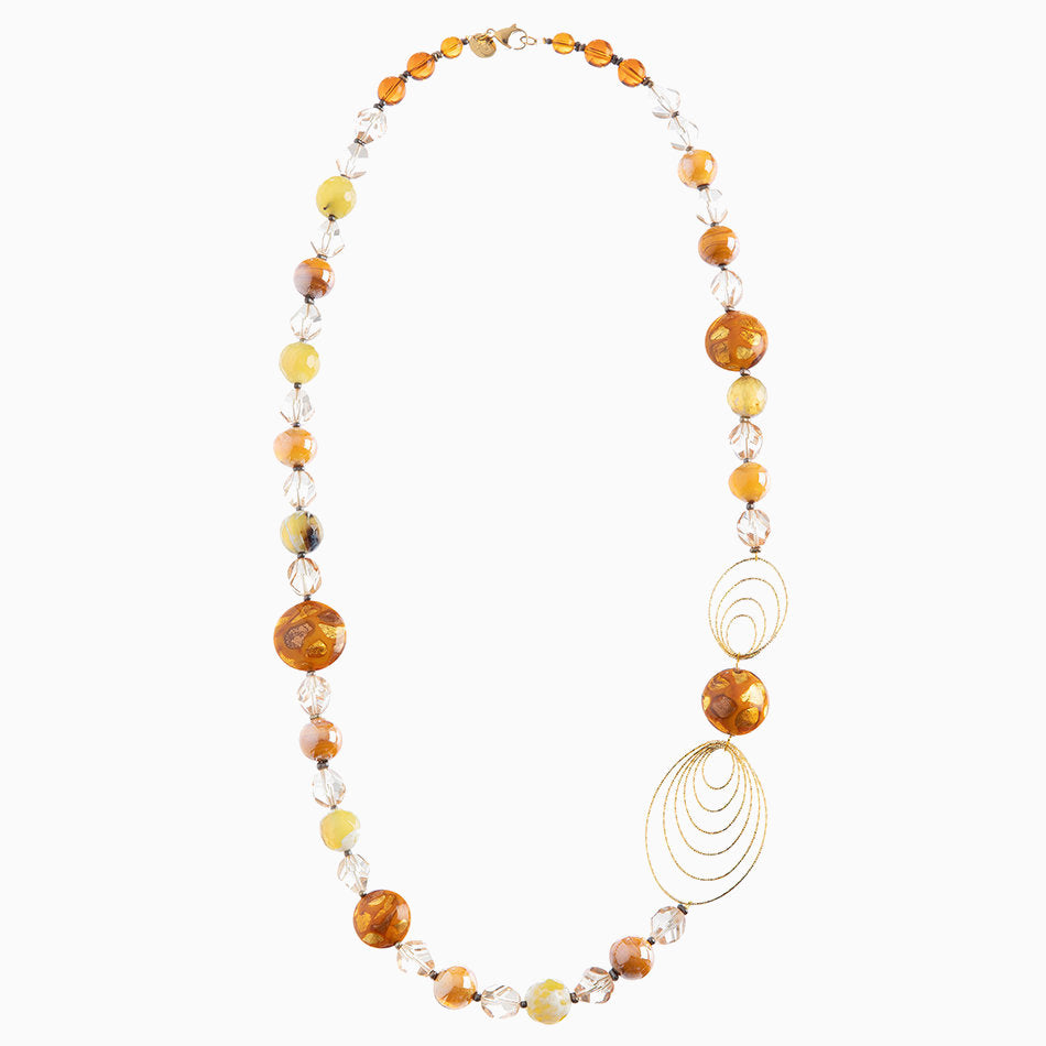 Murano glass opera necklace, 18KT Gold Finish over Bronze – Aura Collection, Made in Italy
