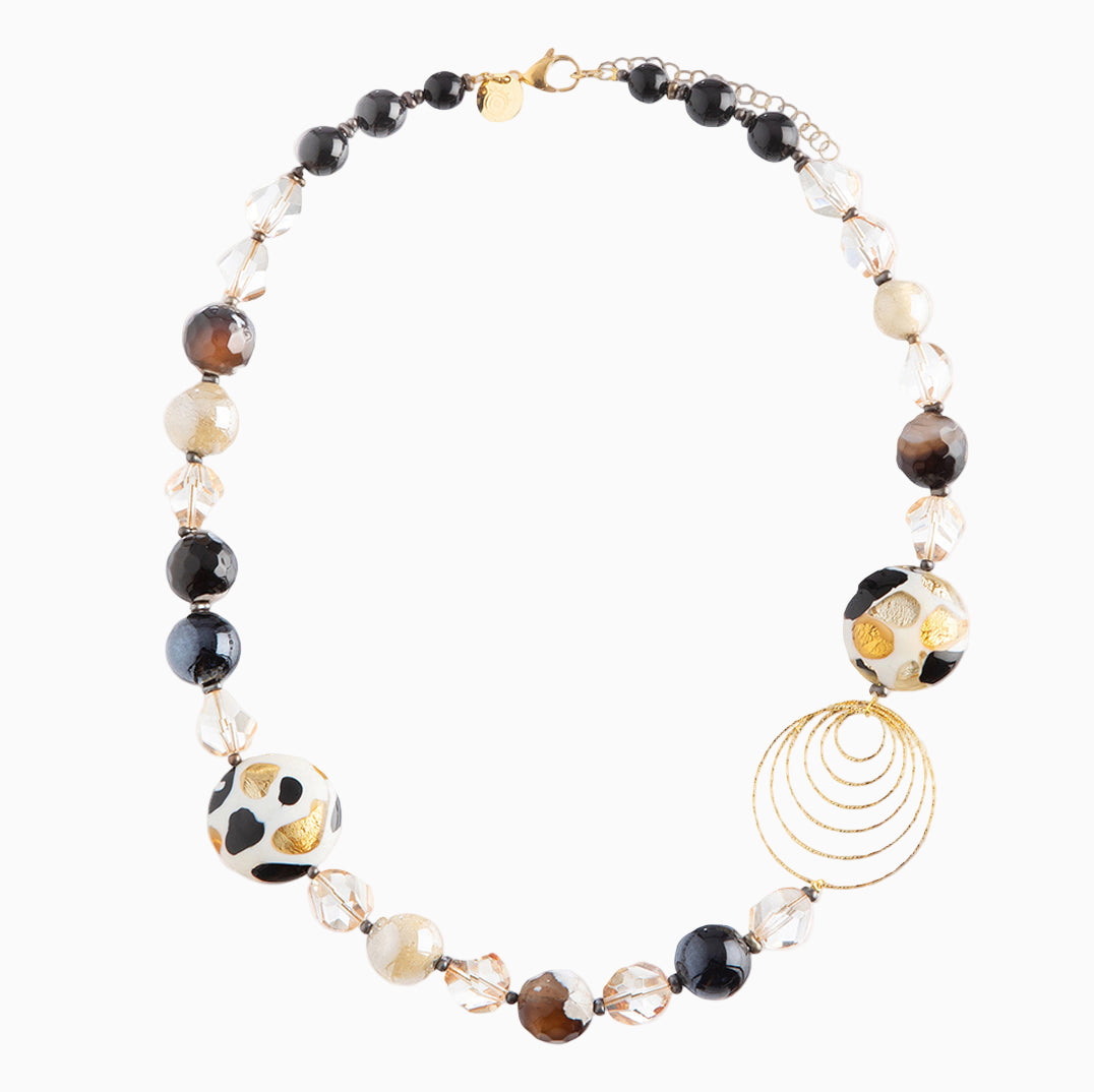 Aura Necklace Collier, Murano glass with 18KT Gold Finish over Bronze, Made in Italy – Aura Collection
