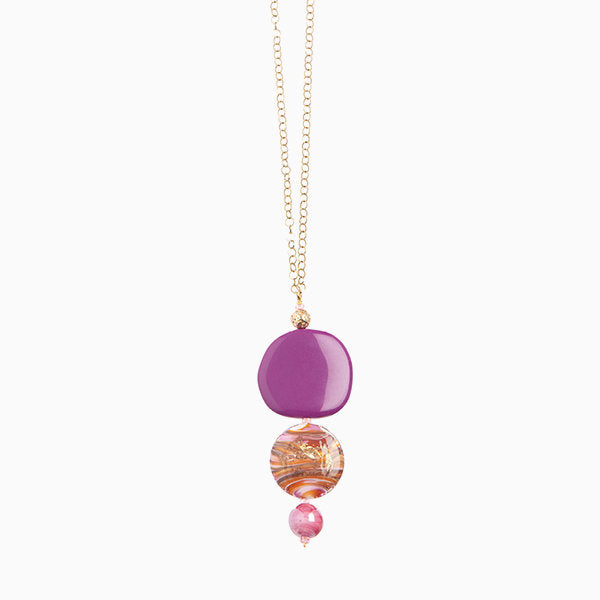 Gaia Pendant Necklace, Murano glass with 18KT Gold Finish over Stainless Steel, Made in Italy – Gaia Collection
