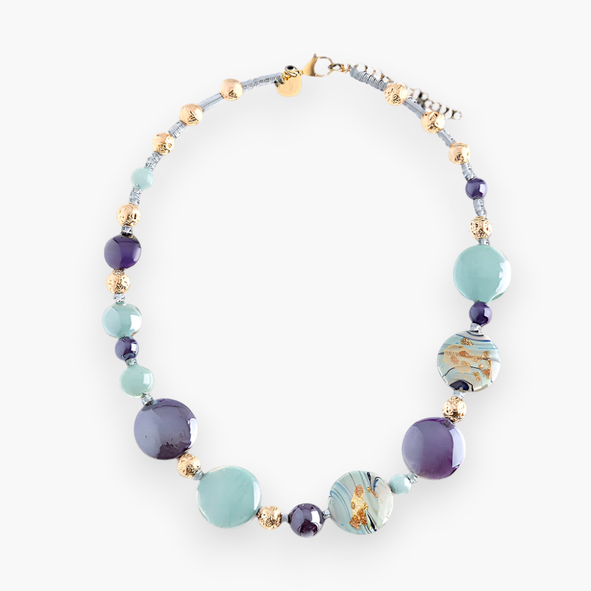 Gaia Necklace Collier, Murano glass with 18KT Gold Finish over Stainless Steel, Made in Italy – Gaia Collection