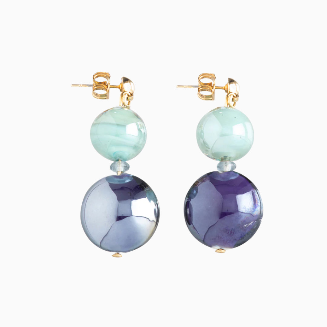 Gaia Earrings, Murano glass with 18KT Gold Finish over Brass, Made in Italy – Gaia Collection