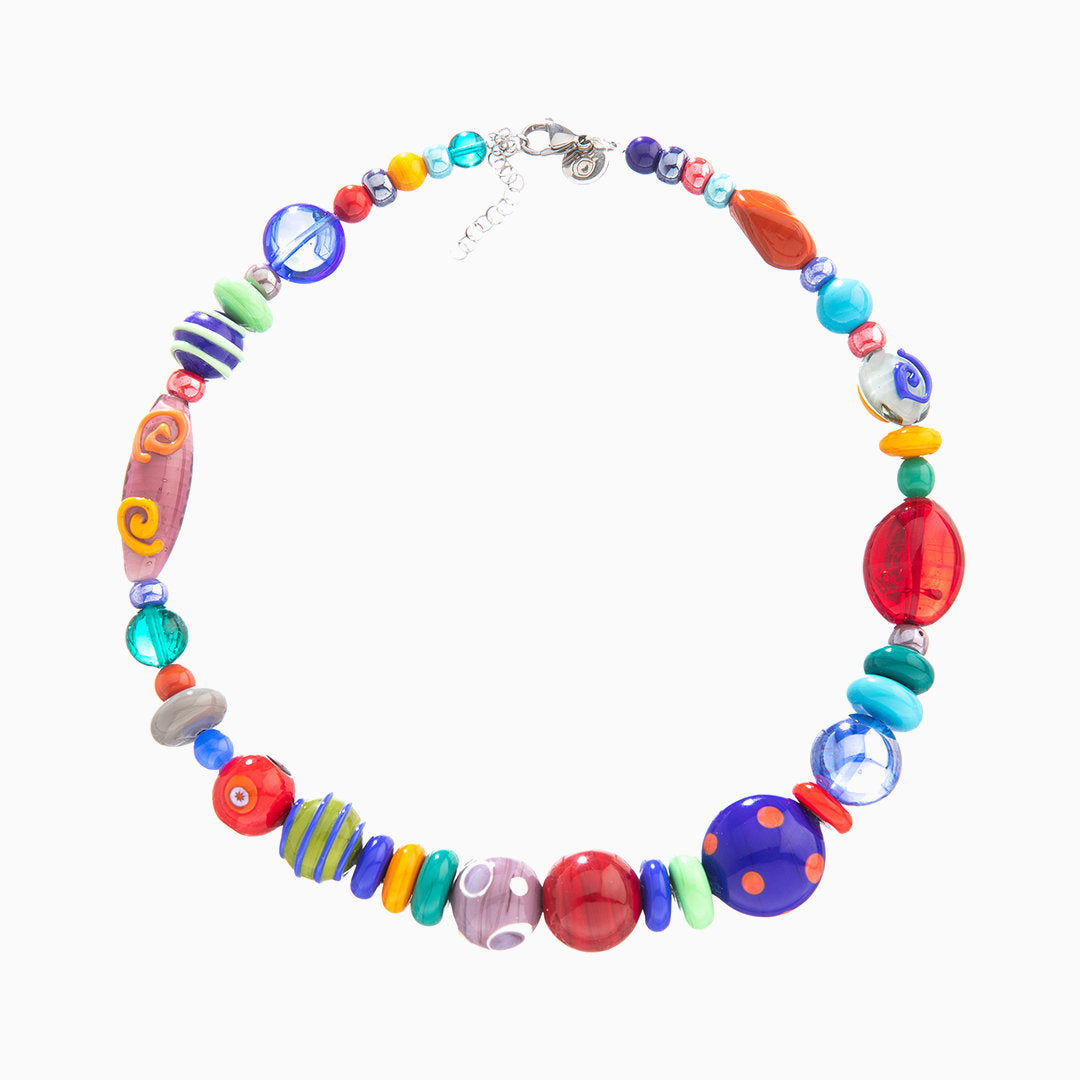 Elettra Necklace Collier, Murano glass with Rhodium Finish over Stainless Steel, Made in Italy – Elettra Collection
