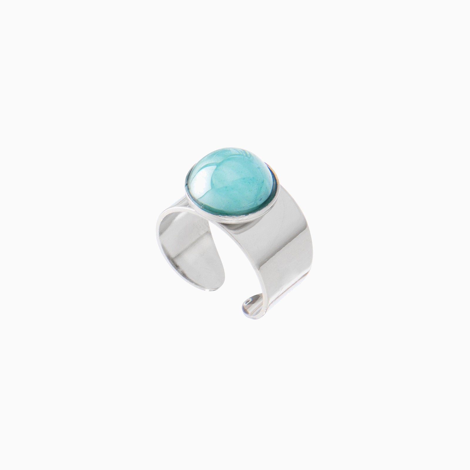 Seaside Serenity band ring in Murano glass with rhodium finish over brass, Made in Italy — front view.