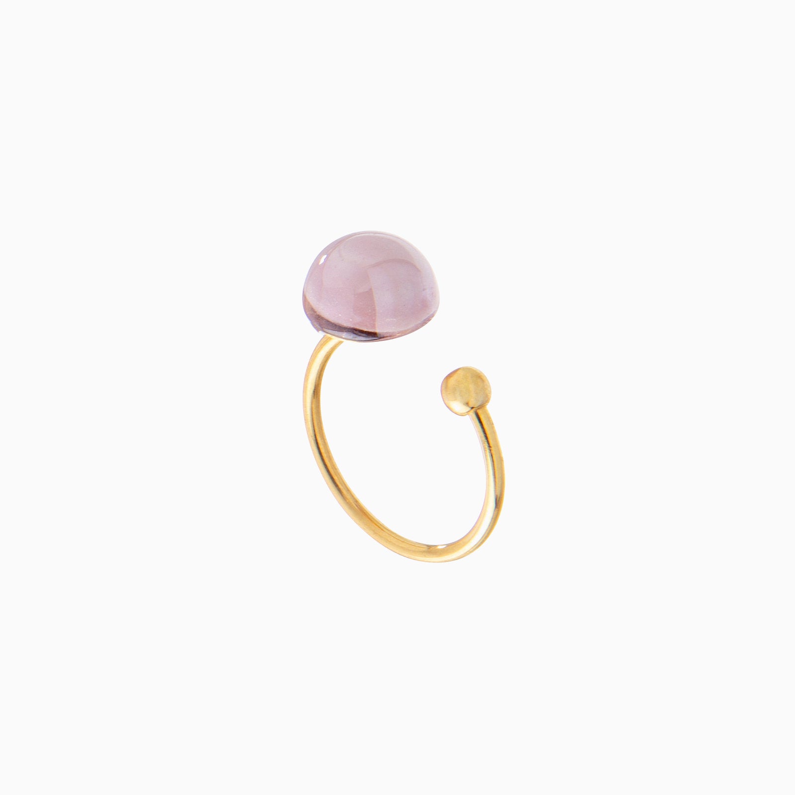Seaside Serenity ring, Murano glass with 18KT gold finish over brass, Made in Italy — detail of the three lampwork beads.