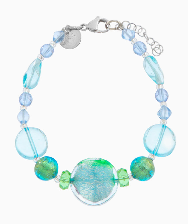 Murano glass bracelet, Rhodium Finish over Brass and Stainless Steel clasp  – Sunset Mirage Collection