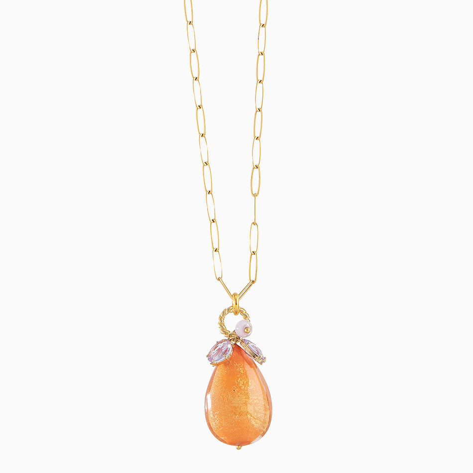 Jasmine Pendant Necklace, Murano glass with 18KT Gold Finish over Brass and Stainless Steel clasp, Made in Italy – Jasmine Collection