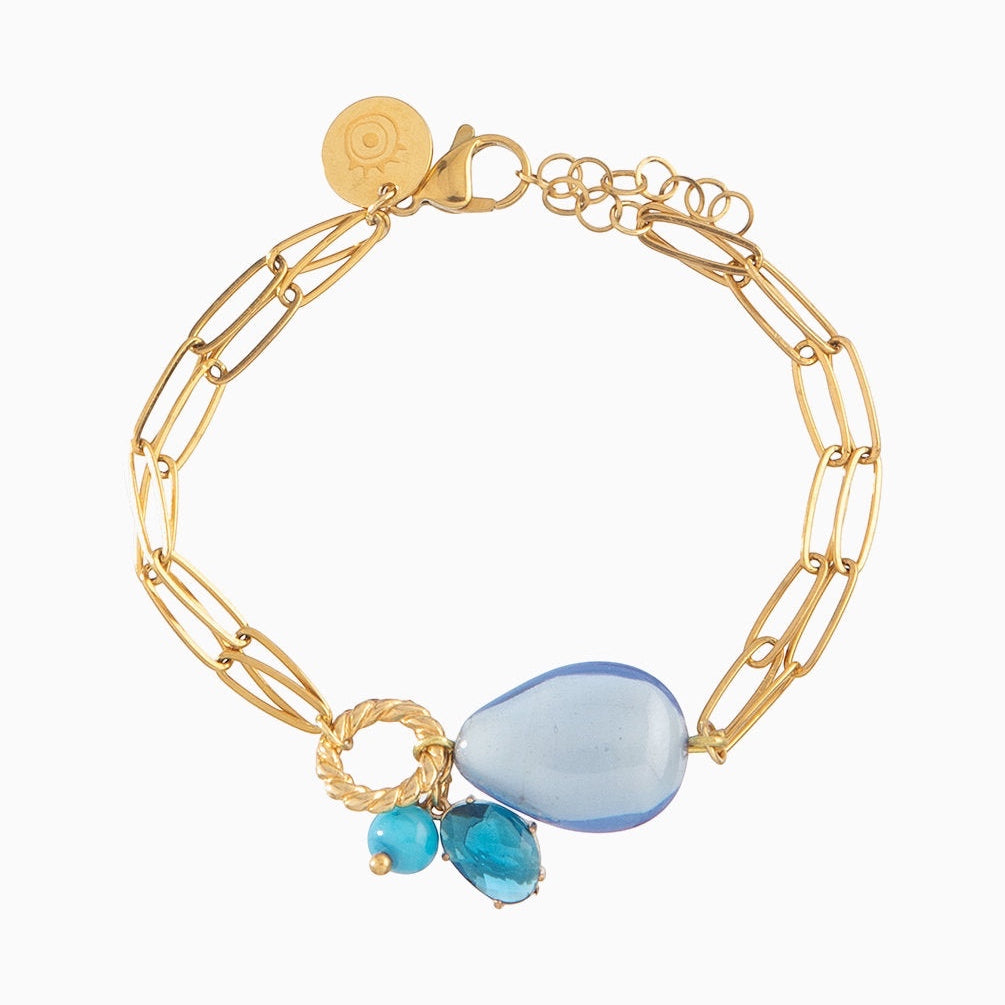 Jasmine bracelet, Murano glass with 18KT gold finish over brass and stainless steel clasp, Made in Italy — detail of the beadwork.