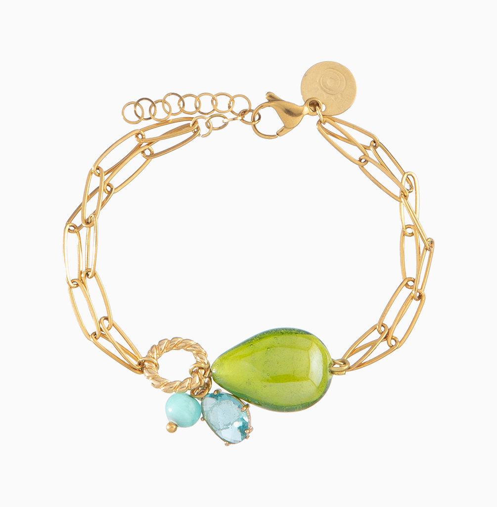 Jasmine Bracelet, Murano glass with 18KT Gold Finish over Brass and Stainless Steel, Made in Italy – Jasmine Collection
