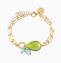 Jasmine bracelet, Murano glass with 18KT gold finish over brass and stainless steel clasp, Made in Italy — angled view.