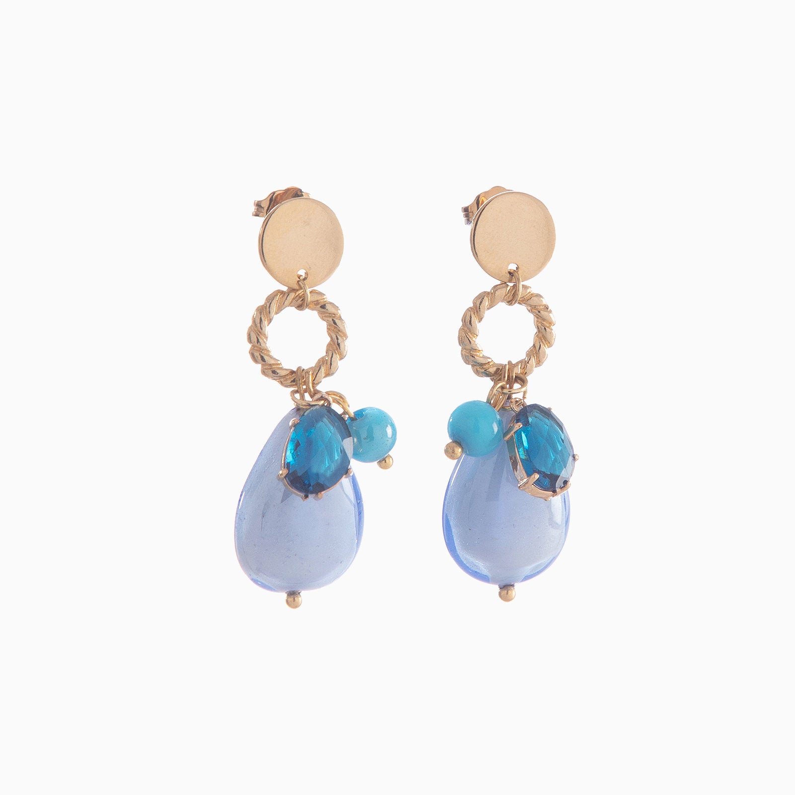 Jasmine Earrings, Murano glass with 18KT Gold Finish over Brass and Stainless Steel, Made in Italy – Jasmine Collection

