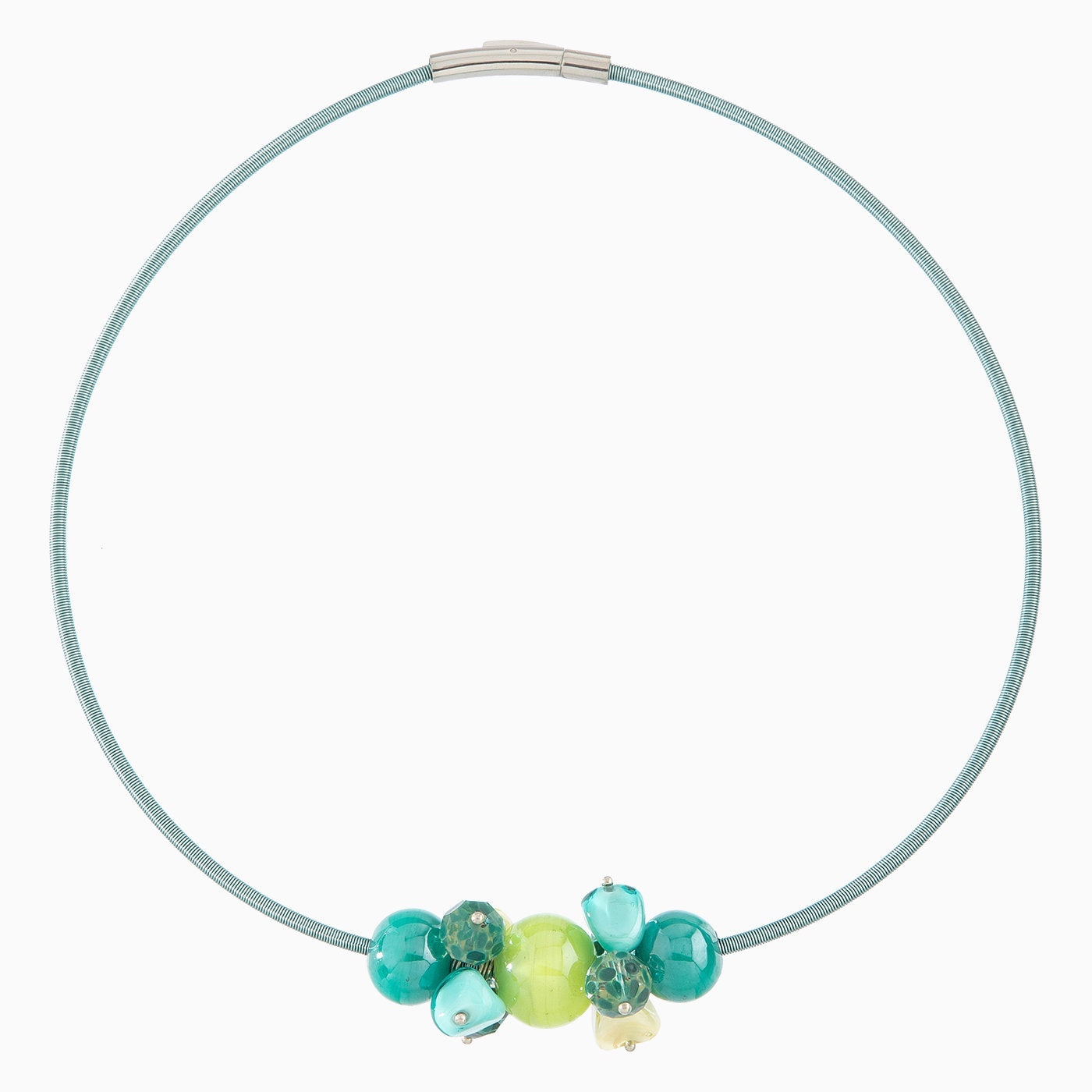 Soraya Necklace Collier, Murano glass with Rhodium Finish over Brass, Tone to Tone Chain,  Made in Italy – Soraya Collection